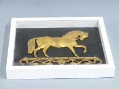 Victorian gilt metal relief casting of circus horse Black Eagle in frame, overall size 39x44cm