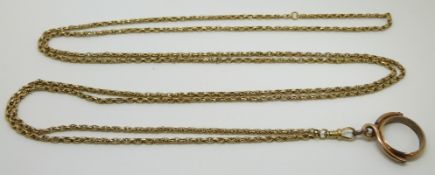 Victorian yellow metal guard chain made up of faceted links and a 10ct gold fob mount, 34.3g