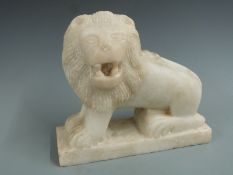 Art Deco carved marble/alabaster figure of a lion, L26 H22cm