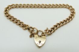 A 9ct rose gold bracelet with heart padlock, 17.6g