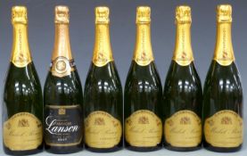 Six bottles of champagne. Five bottles of Michel Rosay, 750ml, 12.5%. Lanson Black Label , 750ml,