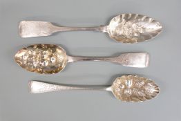 Three various hallmarked silver berry spoons comprising Dublin 1809, Exeter 1835 and Birmingham