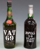Quinta do Noval 20 year old bottle of Port, bottled in 1980, 750ml and VAT 69 Scotch whisky, 750ml.