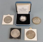 Four various uncirculated South African crown sized silver coins to include 1953 Rhodes Centenary,
