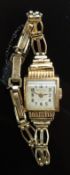Seklam Art Deco 18ct gold ladies wristwatch with gold hands and Arabic numerals, silver dial and