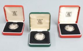 Royal Mint silver proof piedfort £1 coins comprising 1983, 1984 and 1985, some with certificates