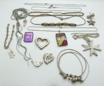 A collection of silver necklaces
