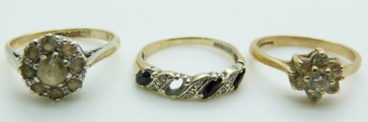 Three 9ct gold rings, 6.5g