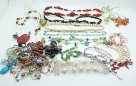 A collection of agate and pearl necklaces