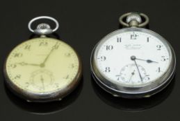 Two keyless winding open faced pocket watches one Zenith the other H Samual Acme Junior both with