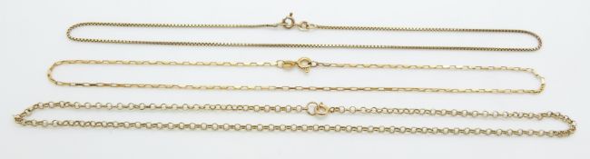 Three 9ct gold necklaces, 7.8g
