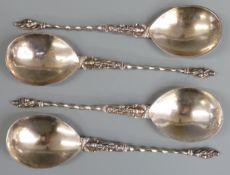 Set of four Victorian hallmarked silver apostle spoons, London 1883 maker Charles Boyton (II),
