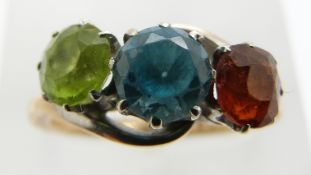 A 9ct gold ring set with zircon, citrine and peridot, 4.5g, size M