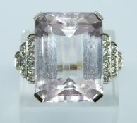 Art Deco 18ct white gold ring set with an emerald cut morganite of approximately 26.6cts and with