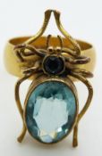 Victorian 22ct gold ring/band, Birmingham 1891 mounted with a spider, 7.2g, size L