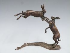 Lucy Kinsella limited edition (19/20) bronze of boxing hares, H22cm