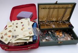 A collection of costume jewellery including earrings (mainly paired), a mother of pearl Webley