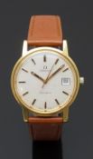 Omega gentleman's wristwatch ref. 136.0104 with date aperture, two-tone gold and black hands and