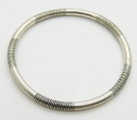 Georg Jensen silver bangle with textured sections, 6cm diameter