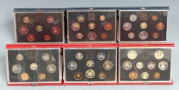 Six Royal Mint cased UK Proof Coin Collection sets for 1983, 1984, 1985, 1986, 1987 and 1989, with