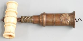 19thC brass and ivory patent corkscrew
