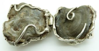 A bespoke buckle formed of two geodes in hallmarked silver mount, London 1977, 10.5 x 5.5cm