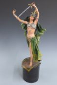 Franz Xavier Bergman, Austrian cold painted bronze figurine of an exotic Eastern sword dancer on a