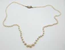 A single strand of natural pearls with a diamond clasp with AnchorCert certificate