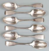 Set of six Victorian hallmarked silver fiddle pattern teaspoons, London 1857 maker Samuel Hayne &