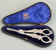 Pair of hallmarked silver grape scissors, Birmingham 1968 maker P H Vogel & Co, length 17cm weight