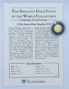 Smallest Gold Coin in the World Collection comprising a 1/25 oz, 24 carat gold coin, 13.92mmm 1.