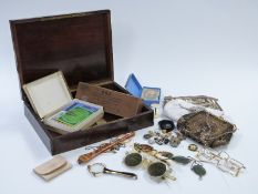 A collection of items to include bags, Victorian buttons, spectacles, lorgnettes, playing cards etc