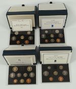 Four Royal Mint cased UK Proof Coin Collection sets for 1988, 1989, 1990 and 1991, with