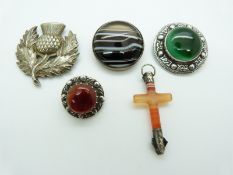 Two Scottish silver brooches set with agate (Glasgow 1959 & 1958, maker Robert Allison), banded