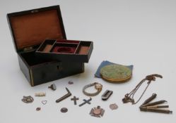 A collection of jewellery including a Victorian guard chain with a monkey slider, seal, St