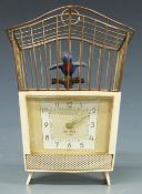 1950s bird-song alarm clock in ivory coloured Bakelite case, the Arabic dial with luminous