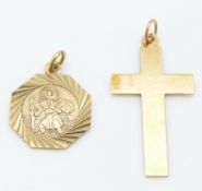A 9ct gold St Christopher and a 9ct gold cross, 2.1g
