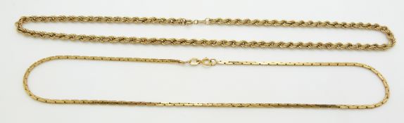 A 9ct gold rope twist necklace and another 9ct gold necklace, 10.2g