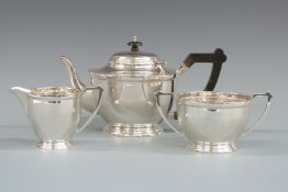 Hallmarked silver three piece teaset, Birmingham 1952, maker F H Adams & Co, length of teapot