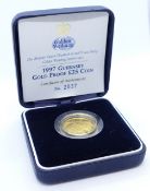 1997 gold proof £25 Guernsey coin commemorating Queen Elizabeth II Golden Wedding Anniversary, cased
