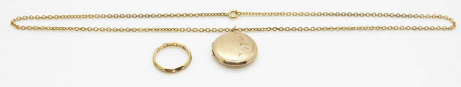 A 9ct gold locket and a 9ct gold eternity ring, 4.9g