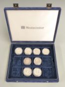 Eight silver crowns with London Mint certificates including Victorian 1900, commemoratives etc in