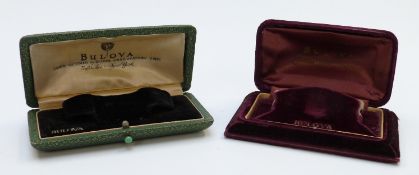 Two Bulova wristwatch boxes, one with 'Bulova Cased and Timed by Bulova Observatory Time Fifth Ave