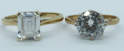 Two 9ct gold rings set with cubic zirconia, 5.3g, sizes P and K