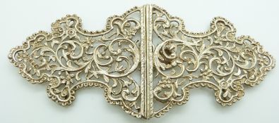 Victorian hallmarked silver belt buckle with scrolling and pierced design, London 1893 maker's