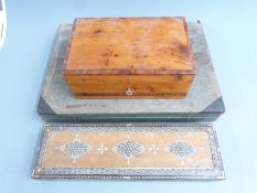 Vizagapatam box with five lined compartments, length 42cm, fruitwood jewellery box with lift out