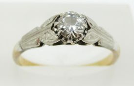 Art Deco 18ct gold ring set with a diamond of approximately 0.3ct in a platinum setting, in