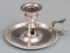Georgian hallmarked silver chamber stick with gadrooned rims, marks rubbed but likley London 1805,