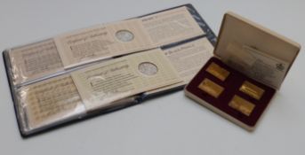 An album of 'Great Britons' medallic first day covers and a cased set of four gold on silver