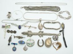 A collection of silver jewellery including pendant in the form of a shell (Mexico), St